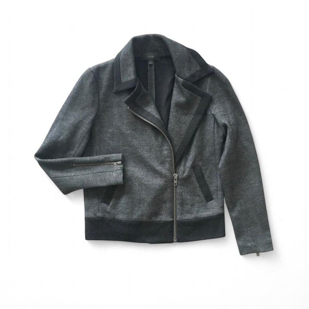 J Crew Charcoal Wool‎ Moto Jacket – Asymmetrical Zip – Women's